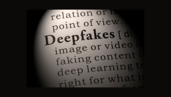 Image shows a partial photo of the dictionary definition of the word deepfake